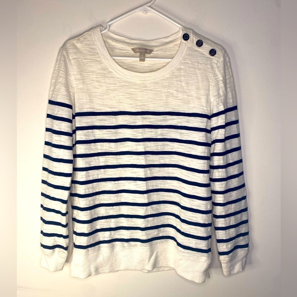 Banana Republic‎ White and Blue Striped Long Sleeve Shirt Size small Coastal